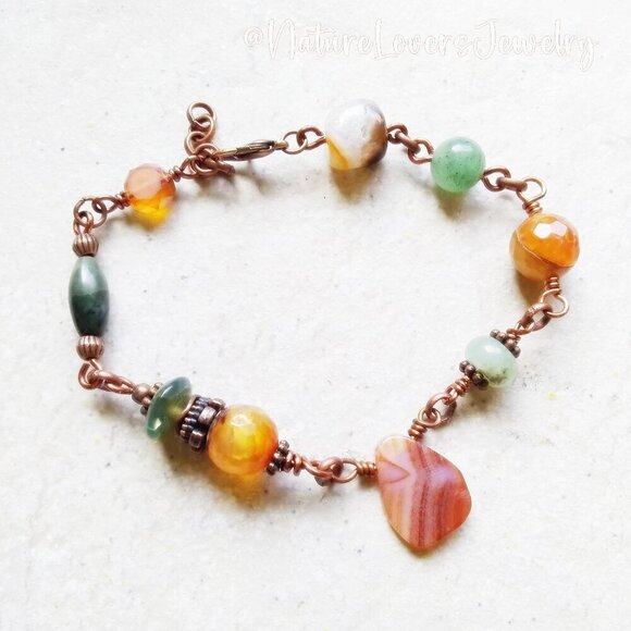 Festival Bracelet - Unique & Handmade! Colorful Semi-Precious Stones Boho Gypsy - Picture 1 of 10